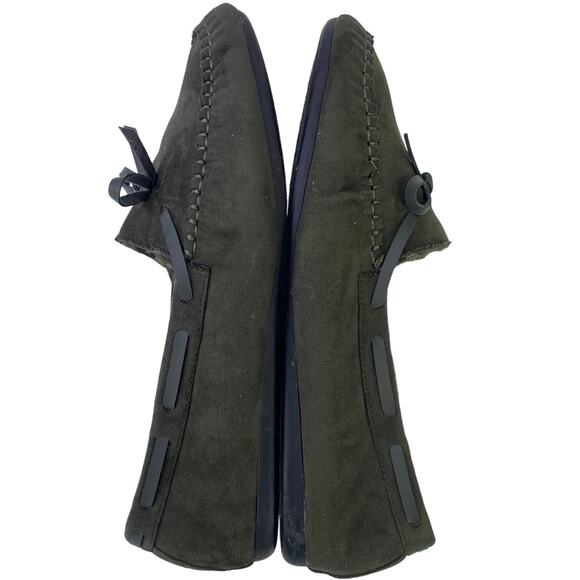 Ashley Blue Moccasin Slipper Olive Green Bow Tie Hard Flexible Bottoms Size 10 - Picture 7 of 11